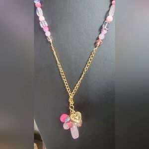 Source Unknown Gold and Pink Beaded Necklace
